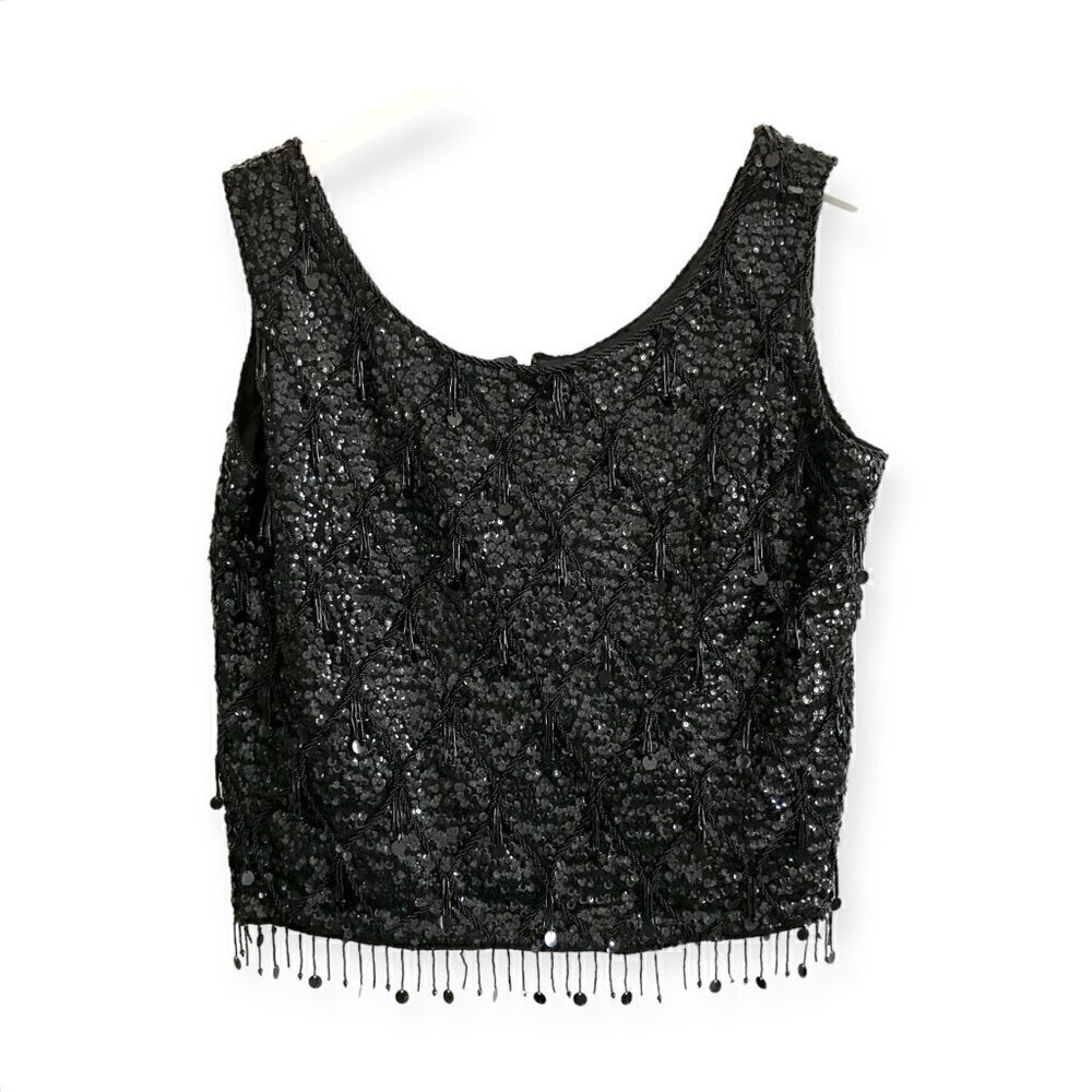 Vintageโ black beaded/sequin flapper sleeveless sweater top